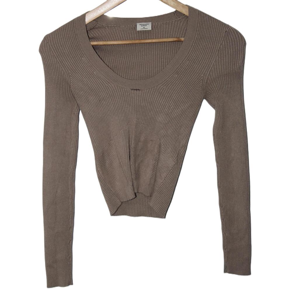 Abercrombie & Fitch Beige Tan Ribbed Knit Long Sleeve Scoop Neck Sweater Size XS